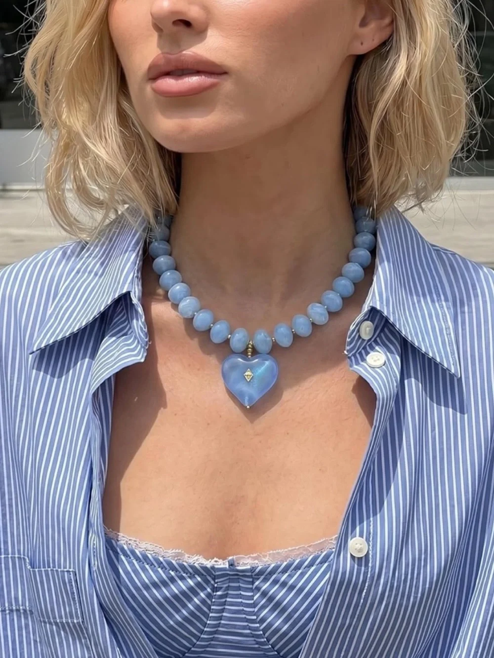 NEW! Blue Heart Pendant Dopamine Beaded Necklace